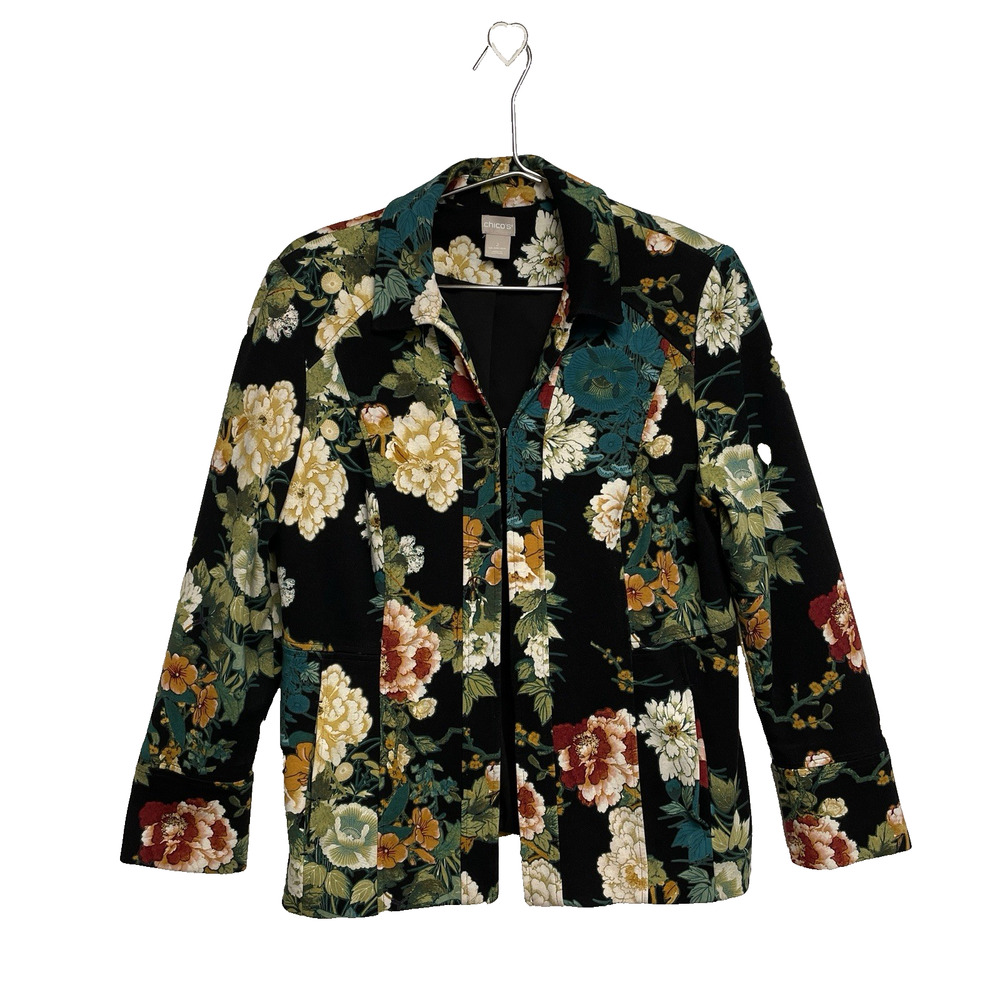 Chico's Women's Multicolor Floral Open Front Blazer Jacket - Size 2 - 12